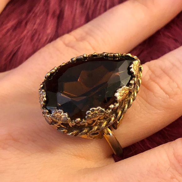 Vintage Jewelry - Hollywood Glamour Style Vintage Smokey Topaz Ring